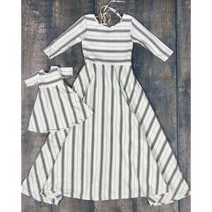 Omi Jo Girls Size 6 Ticking Maxi Dress With Lexi Rose Doll Dress!